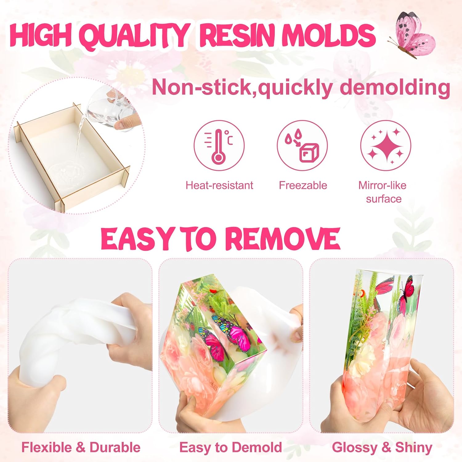 YOILES Large Resin Molds Silicone 6PCS Rectangular Cube Silicone Molds for Resin Epoxy Resin Casting Craft Mold for Flower Preservation Bookends DIY Art Home Décor
