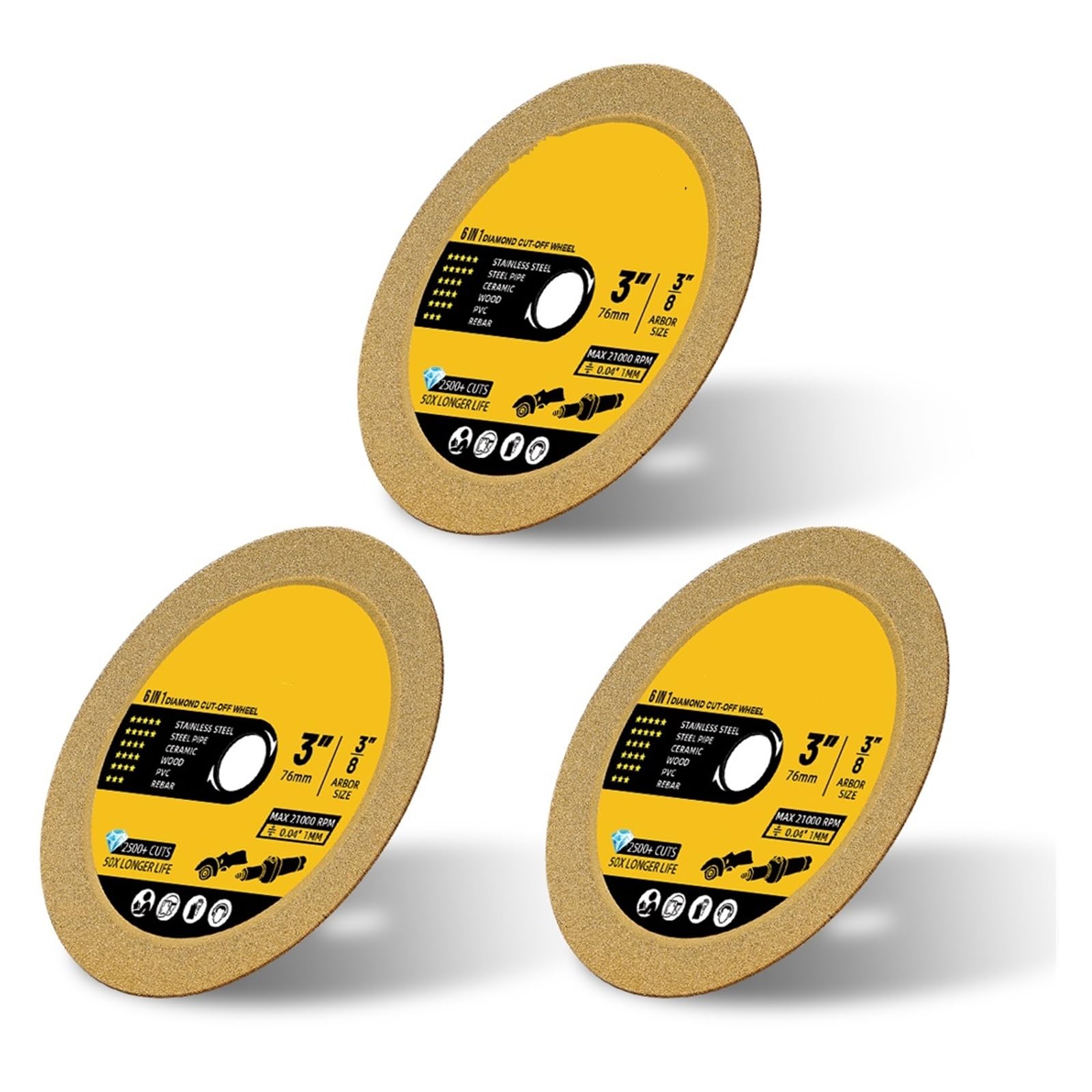 Disco de Corte de 1/3/5 Piezas de 75 mm, Herramienta de Corte y Pulido de Vidrio y cerámica for Cortar Metal, Madera y Acero(3pcs 75mm)