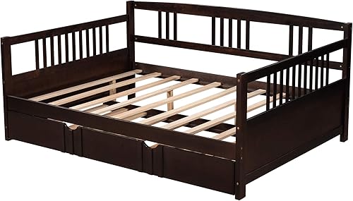 Miniatura 43 de Marco de sofá cama de madera, sofá cama individual con soporte de listones de madera, sofá cama con rieles (blanco)
