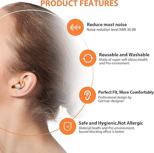 Miniatura 3 de BUENSUENO - Tapones para los oídos con cancelación de ruido para dormir trabajo natación bloqueo de sonido para dormir concierto naranja HM