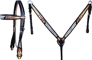 Horse Red Flower Browband Hair-On Studded Bridle & Breast Collar Set 78FK28B