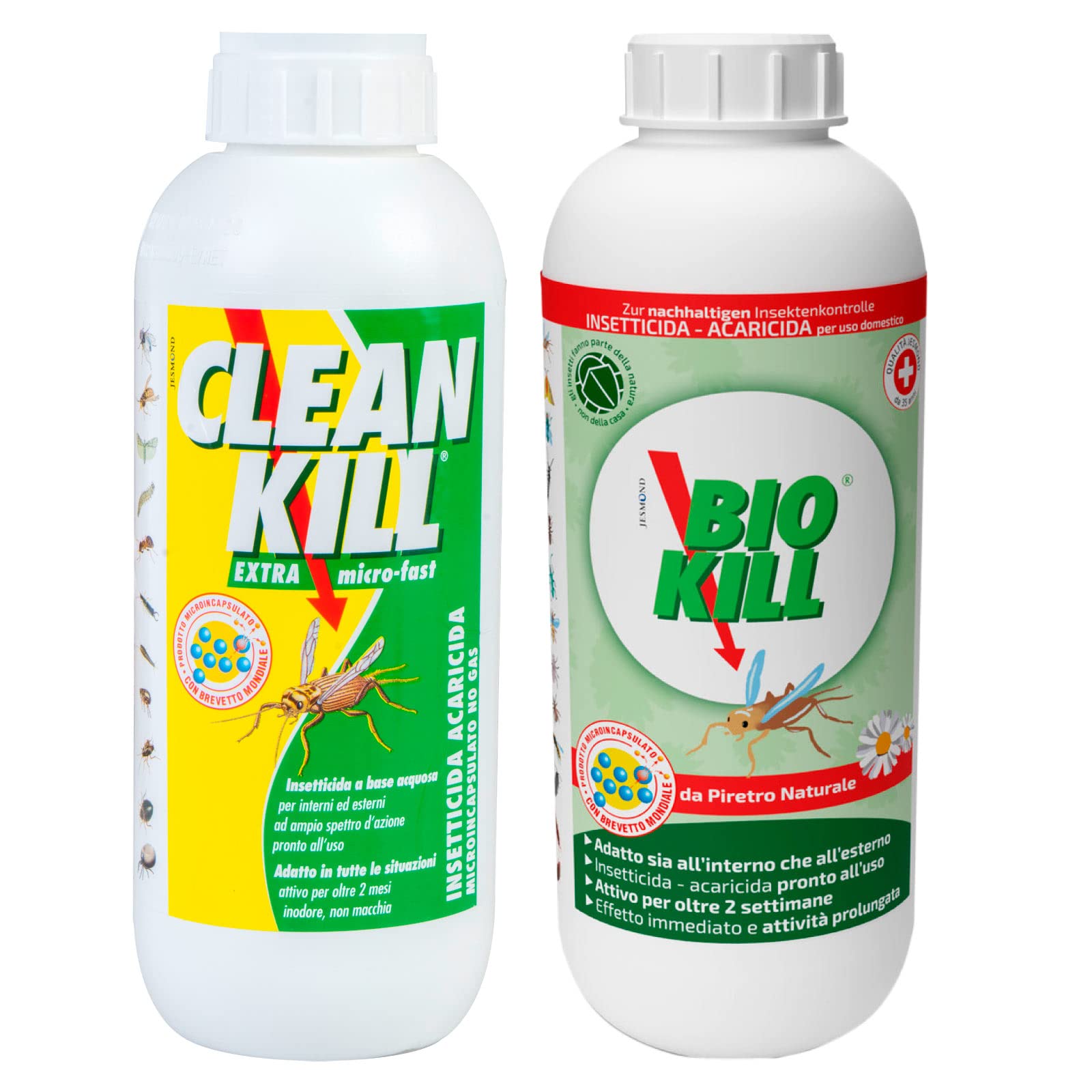 Kit Biokill Insetticida Biologico di Piretro Naturale 1x Flacone Ricarica da 1 litro + Clean Kill Insetticida Ecologico Extra Micro Fast 1x Flacone Ricarica da 1 litro