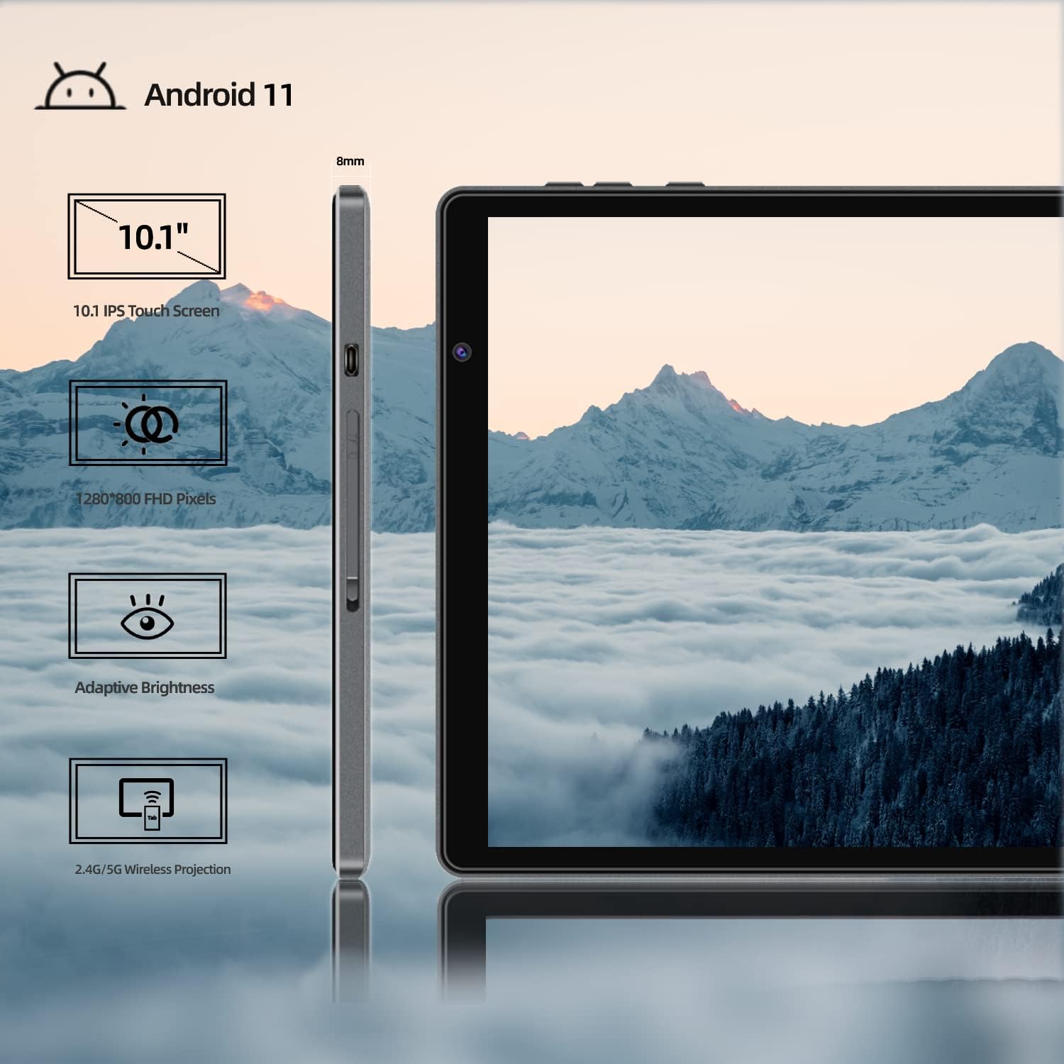 FACETEL 2023 Android 11 Tablet, Q3Pro 10 inch Tablets Processor 2.0GHz, HD IPS Screen, Google Certification,5G+2.4G Wi-Fi, Bluetooth,Google GPS, Metal Body - Grey