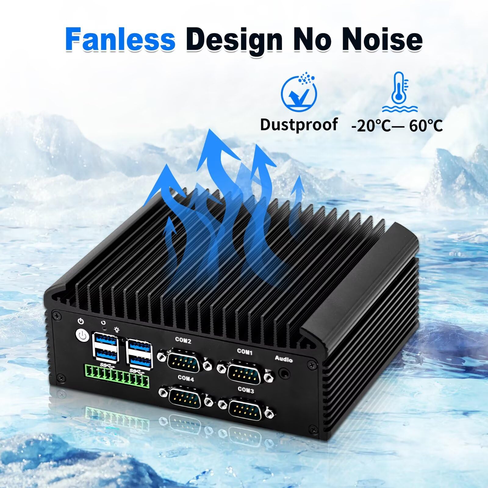 Fanless Mini PC i5 8250U, DDR4 8GB RAM 128GB NVMe SSD, 2 LAN 4 COM Industriale PC, HD VGA Micro Desktop Computer for Home Office, 10 Pin GPIO, 4USB3.0, 2USB2.0, Auto Power On