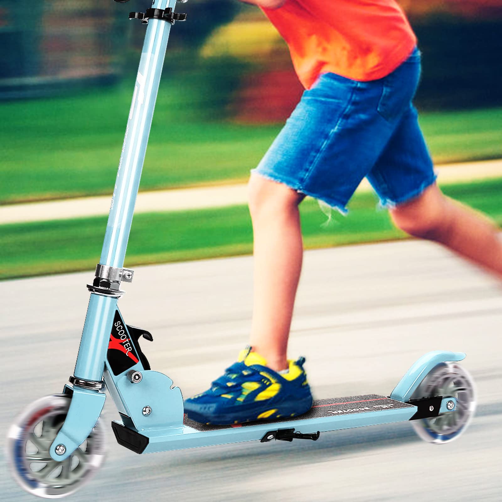 GYMAX Monopattino Bambino 4-13 Anni, Monopattino Pieghevole con 2 PU Ruote Luminose, Monopattino Bambina Regolabile a 3 Altezze 63-85 cm, Carico di 70 kg, Ideale Regalo