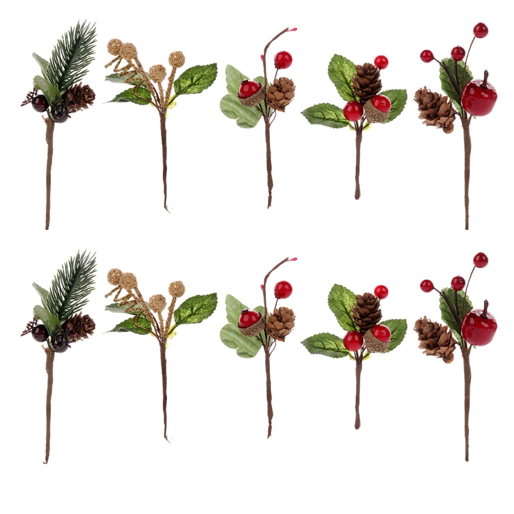 Hndhbfgrt 30Pcs Red Christmas Berry and Pine Cone Picks with Holly Branches for Holiday Floral Decor Flower Crafts