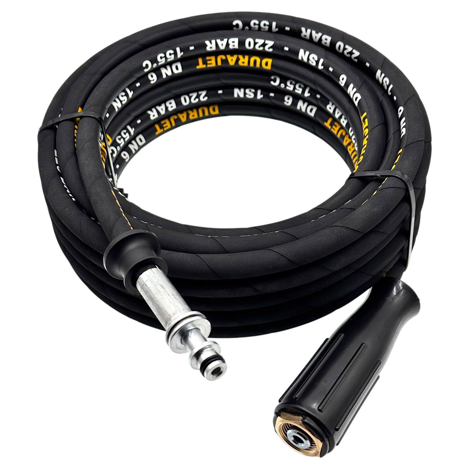 Manguera de alta presión apta para Kärcher HD 5/12 C hasta 2016 | rosca interior M22 mandril de 14 mm | 11 mm AVS giratorio | 220 bar | DN6 | hasta 150 °C | compatible con pistola Kärcher | manguera