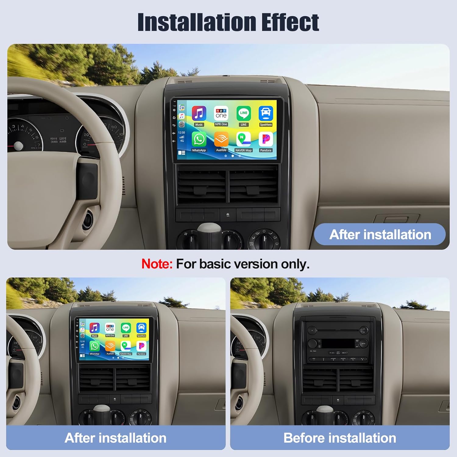 8 Core Qualcomm Android Car Stereo for Ford Explorer 2005-2010 10.1 Inch Touch Screen with CarPlay Android Auto 4G+64G Bluetooth Cooling Fan Weather Forecast UI Design Intelligent Voice