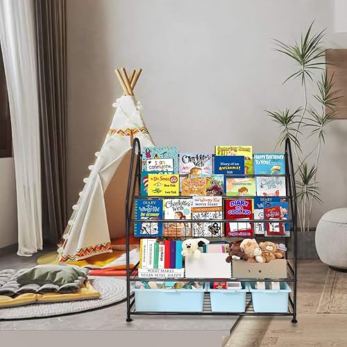 Miniatura 71 de aboxoo Estantería infantil independiente para habitación de niños pequeños de 18 pulgadas, organizador de juguetes, estantería blanca estable, Negro