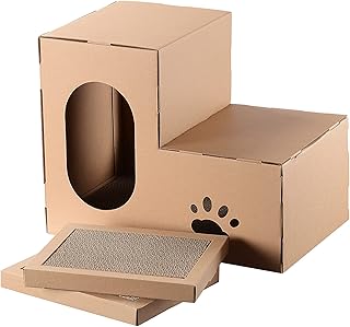 2 Packs Cat Scratcher Pad, LIVINGbasics Durable Recyclable Cat Scratcher Cardboard with Corrugated Cat House, Suitable for Cats to Play, Grind Claws Rest (for 1-3 Cats)