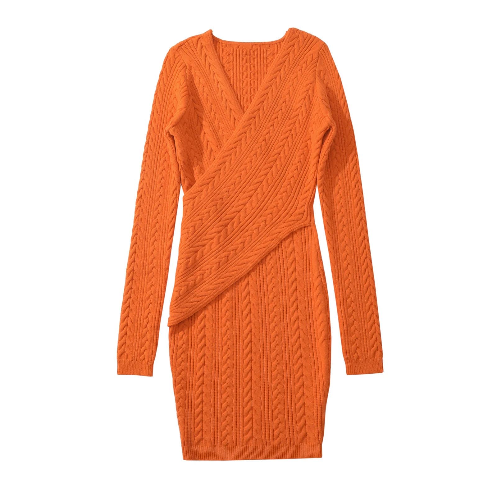 Vestido cruzado de manga larga con cuello en V para mujer, de punto cruzado, ajuste elástico, casual, vestido corto de fiesta