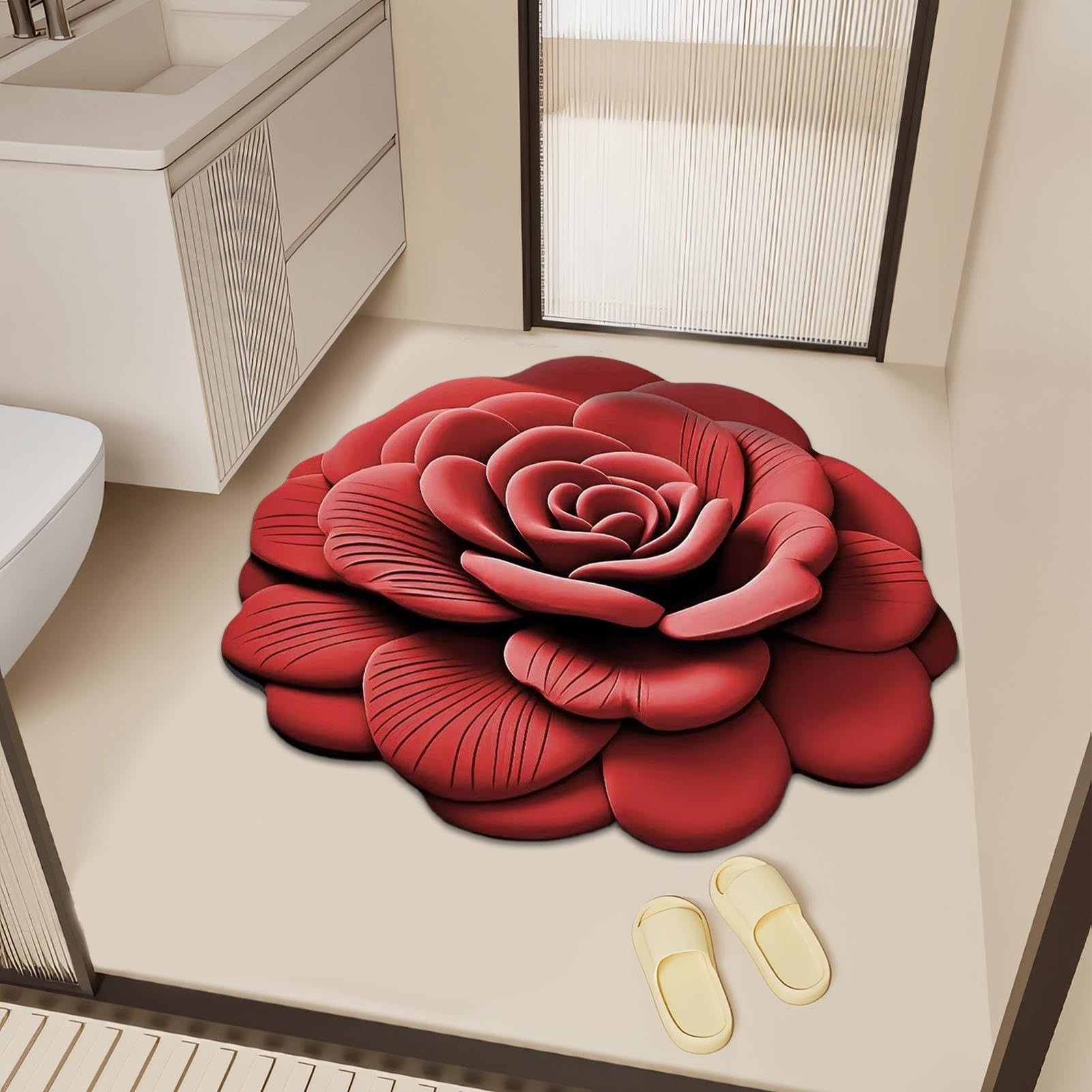 Alfombra De Baño Antideslizante De Felpa Suave Estampado Floral 3D | Tapete Multiusos para Entradas Pasillos y Salón