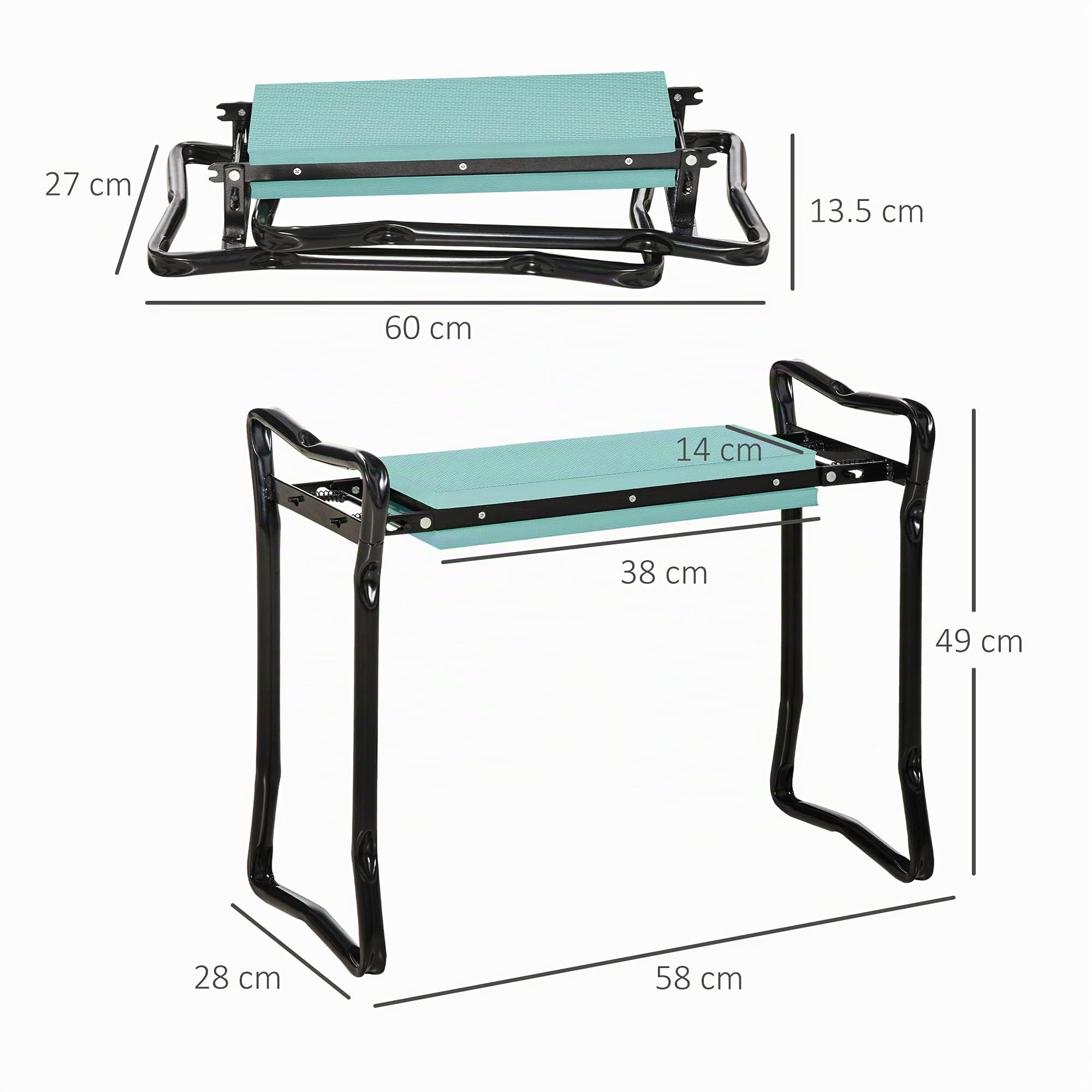 Outsunny Sedia Inginocchiatoio Pieghevole, 58x28x49 cm, Verde e Nero | con Cuscinetto Imbottito, Panca da Giardino, in EVA e Acciaio