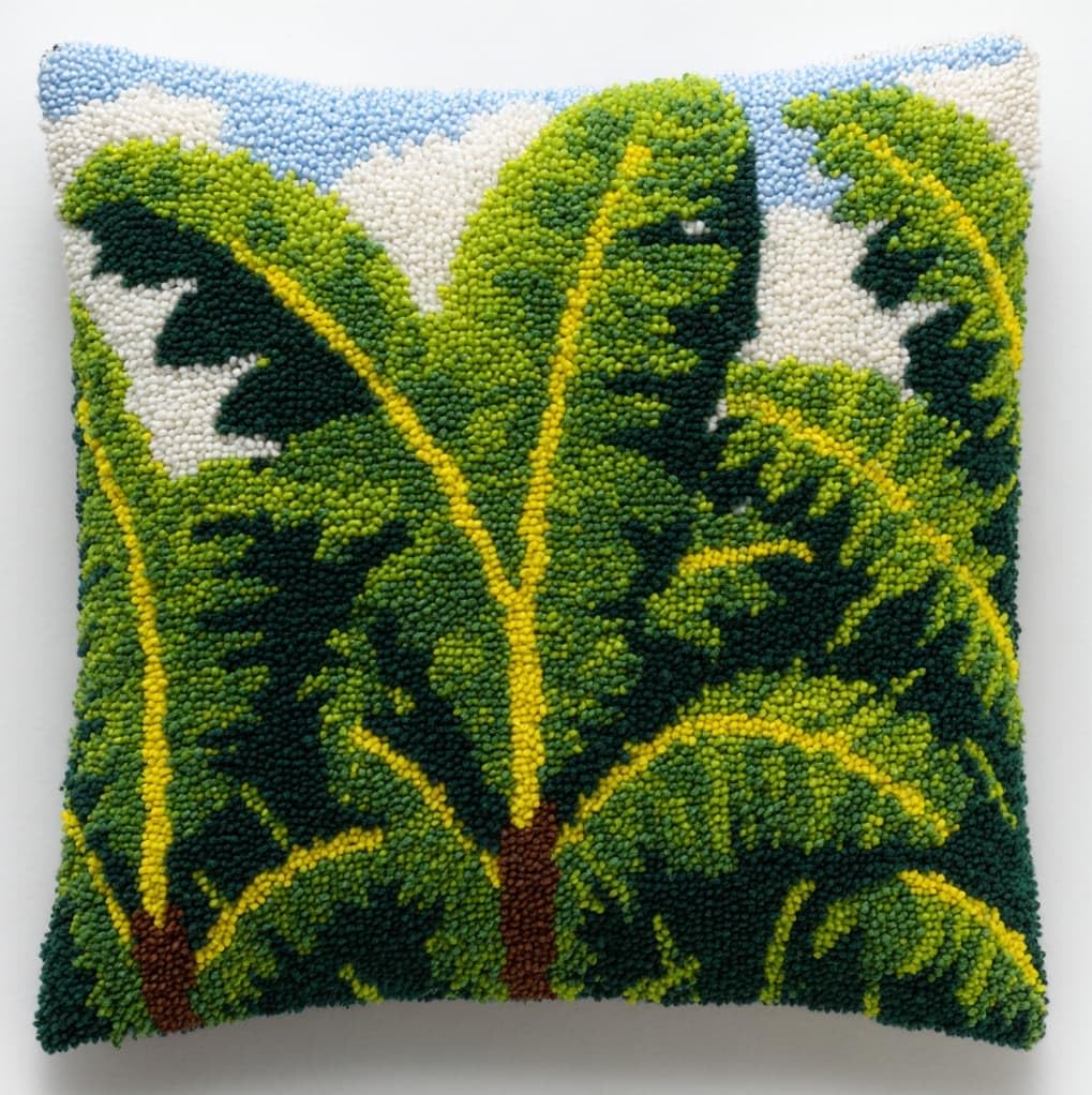 Wallustrioaw Latch Hook Cushion Kits,Banana Leaves,Latch Hook Pillow Case Kits Embroidery Carpet Set Diy Needlework,17X17in