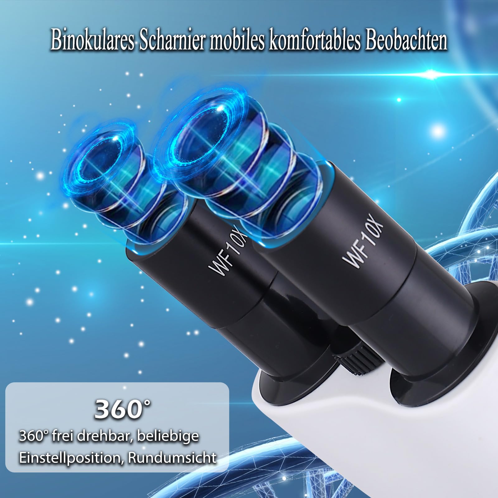 Erbundmikroskop 40X-2500X, WF10x WF25x Okulare, Dual-LED-Beleuchtung, zweilagige mechanische Bühne