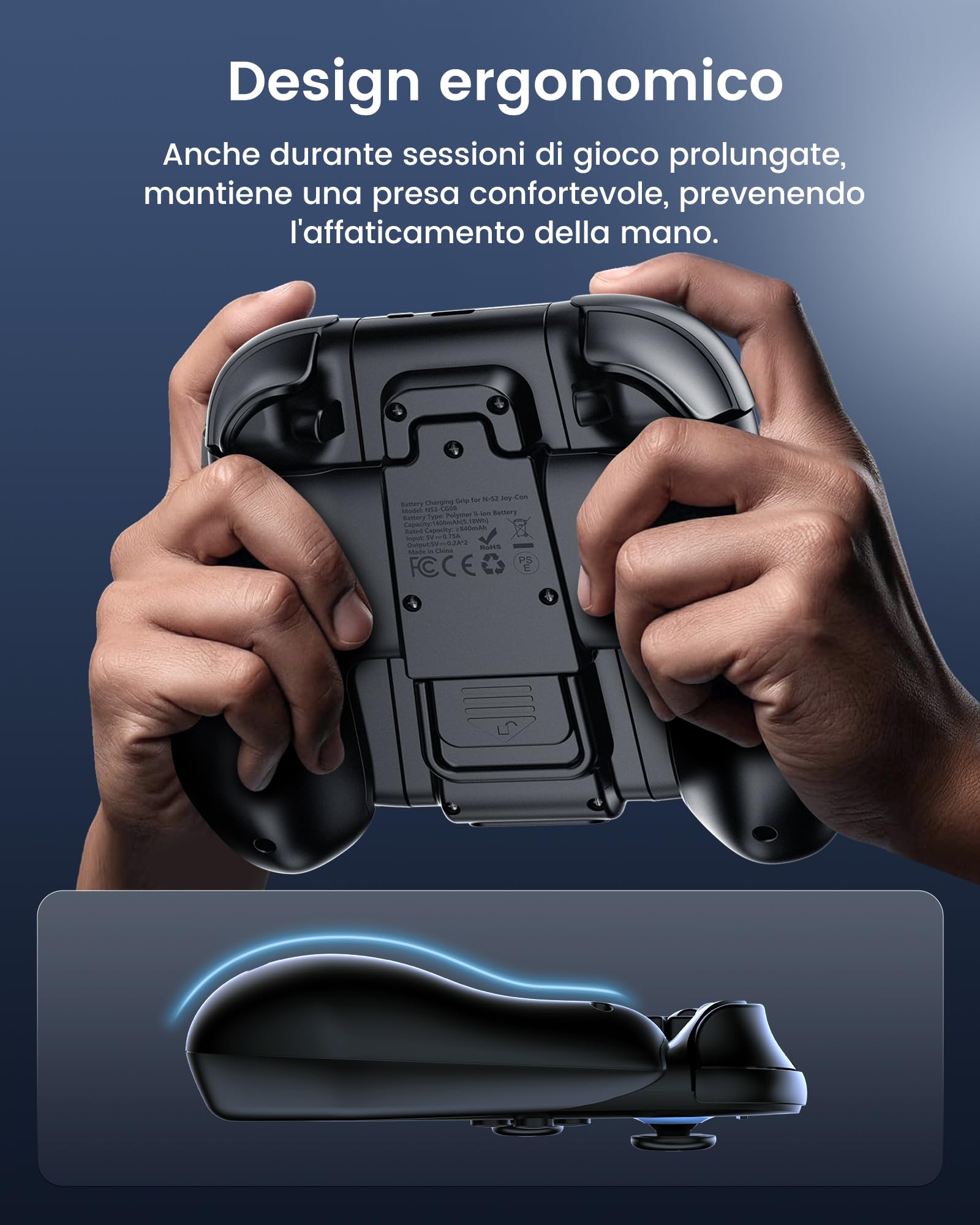 TRANSNOVO Interruttore 2 Impugnatura di Ricarica Compatibile con Nintendo Switch 2 Joycons (2025) (Tipo C 1 m) (nero, Tipo C+1400 mAh)