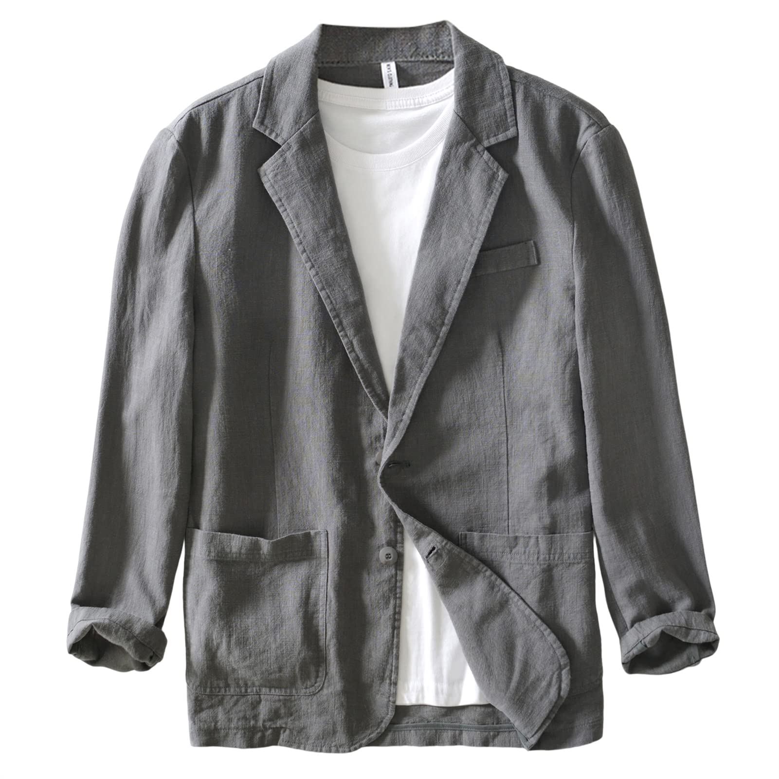 Icegrey Sakko Herren Baumwoll Leinen Regular Fit Schalkragen Anzugjacke 2 Knopf Jacke für Hochzeit Freizeit, Grey, XXL