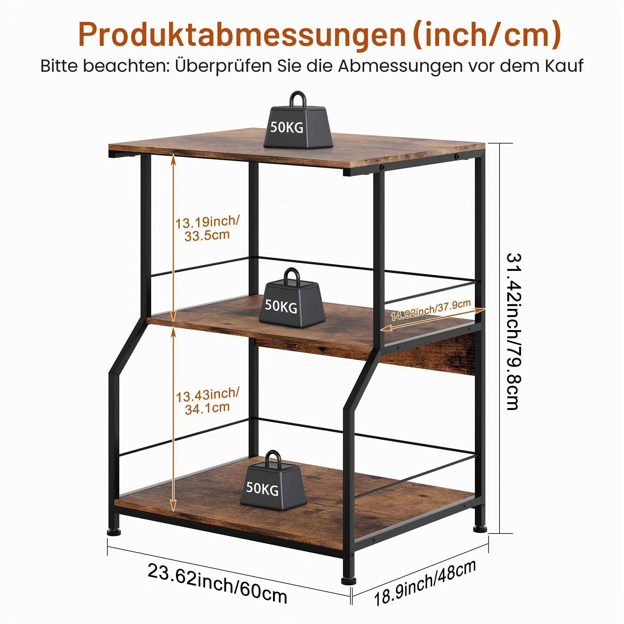 TQVAI Druckertisch mit Rollen 3-Stufig Groß Holz Druckerständer Schreibtisch Aufbewahrungsregal Printer Table für Zuhause Büro Küche Schule, Schwarz/Antik