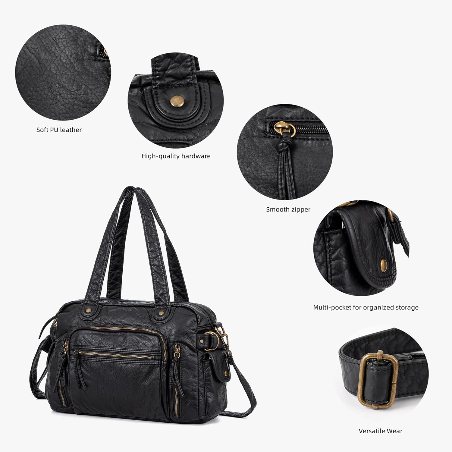 Soft Vegan Leather City Tote Bag for Women Vintage Hobo Handbag with Adjustable Strap Large Y2K Purse Slouchy Shoulder Bag - Image 6