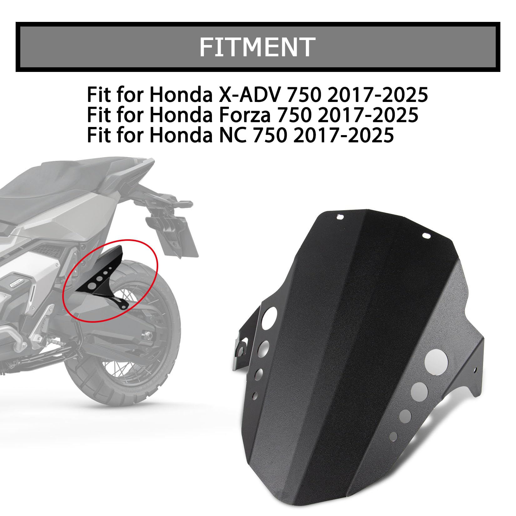 Guardabarros para Motocicleta, PSLER Protector de Barro, Protector Rueda Neumático Trasero Motocicleta para X-ADV 750 Forza 750 2017-2022(Negro)