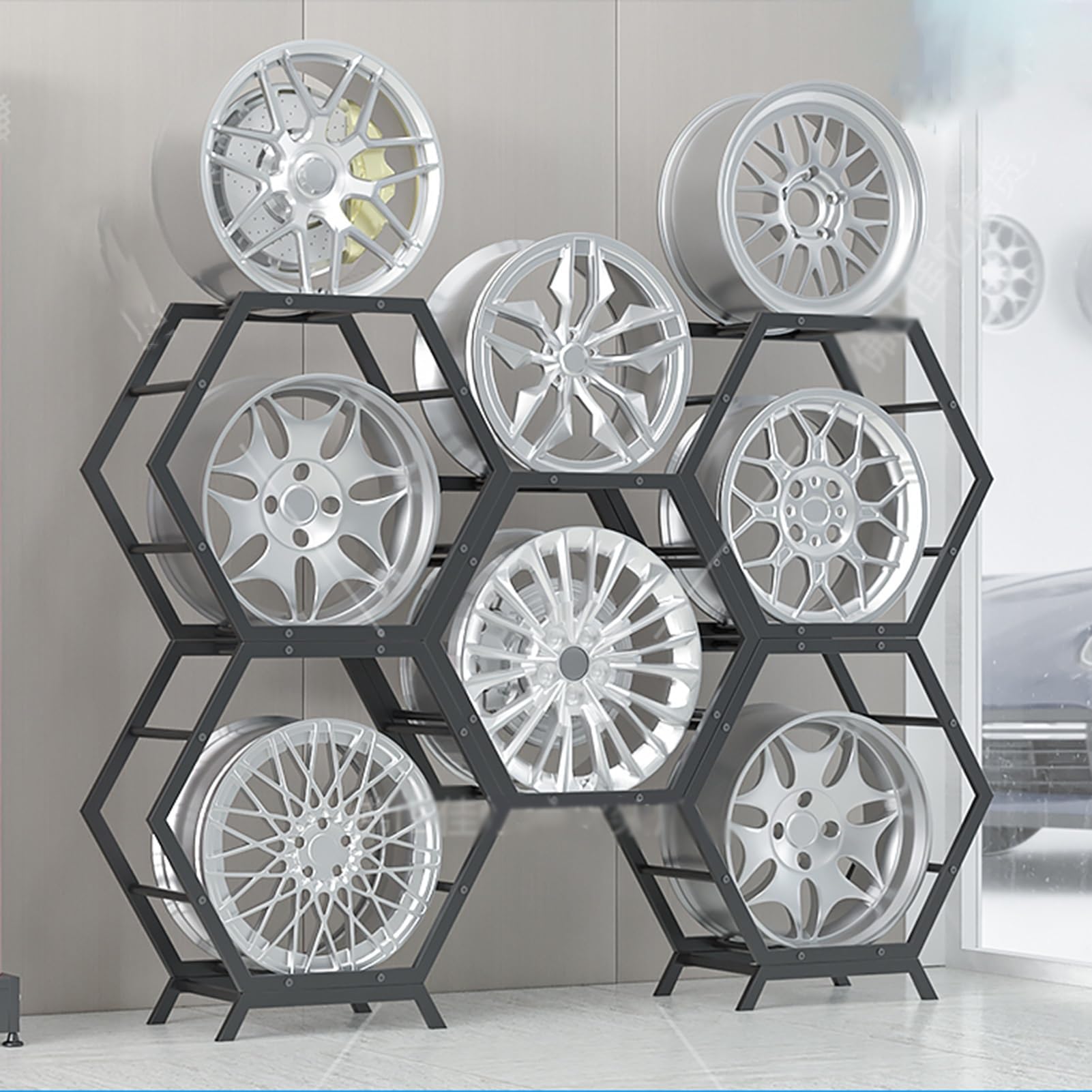CGCSYZ DIY Stackable Tire Rim Display Rack, Tire Rack Storage Garage Display Shelves, Car Wheel Hub Tyre Organizer Stand for Home Shop Workshop (Style 3)