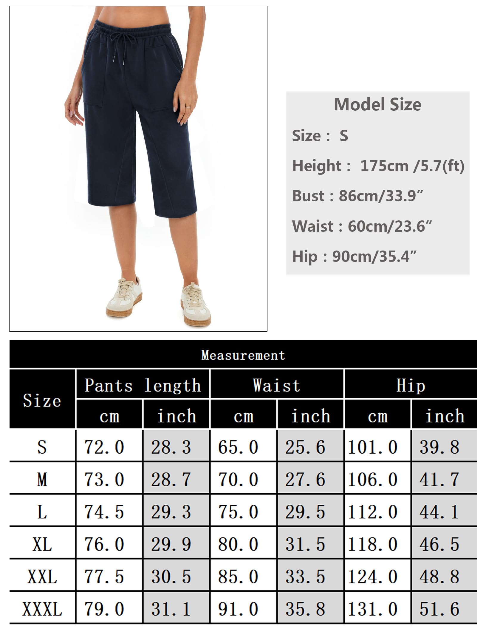 Pantalón Chándal Mujer 3/4 Capri Deportivo con Bolsillos Cintura Elástica Yoga Fitness Correr