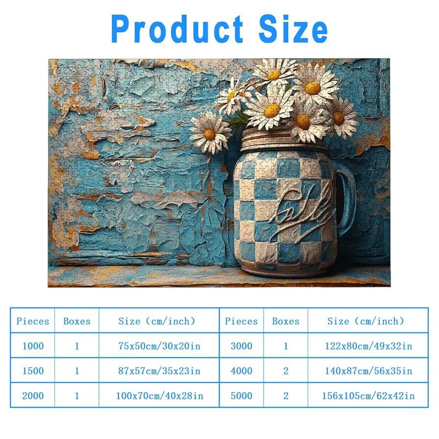 Puzzle 1000 sztuk butelki, drewniane puzzle stokrotki dla dorosłych, rozmiar: 75 x 50 cm, puzzle 1000 sztuk dla dorosłych, rodzinne gry edukacyjne, puzzle na prezent dla kobiet, wystrój domu, -7173
