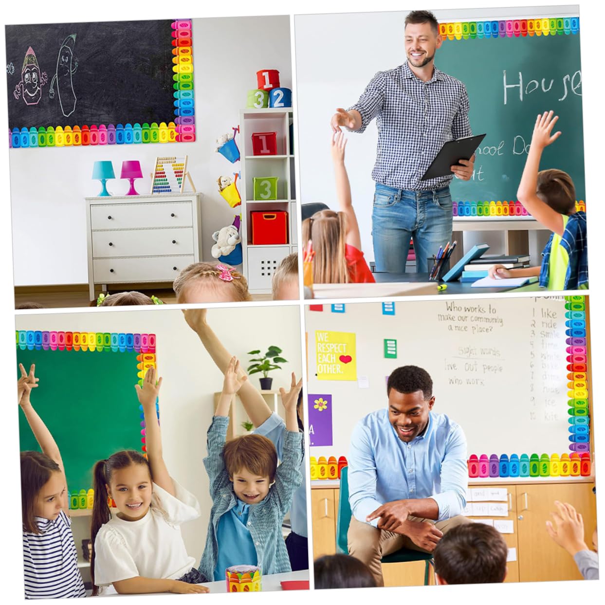 DOITOOL 5 Rollos Borde De Crayón Pegatinas Boletín Calcomanías Aula Educativo Escuela Pegatina De Borde Decoración Pizarra Infantil Pegatinas De Papel Estucado