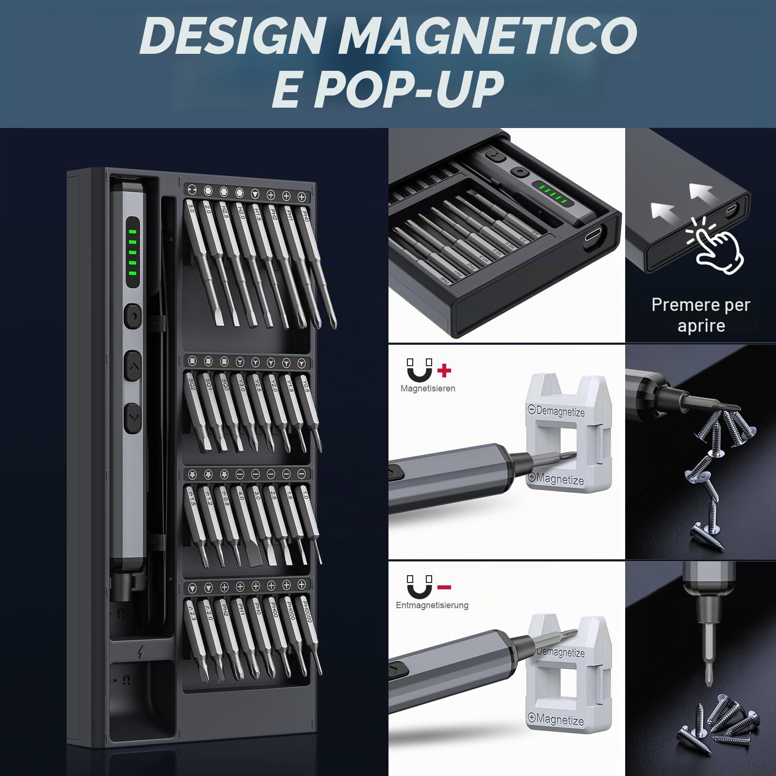Mini Cacciavite Elettrico di Precisione 72 in 1 - A Batteria Con 5 Marce, Magnetico per Occhiali, Orologio, Cellulare, Riparazione Portatile
