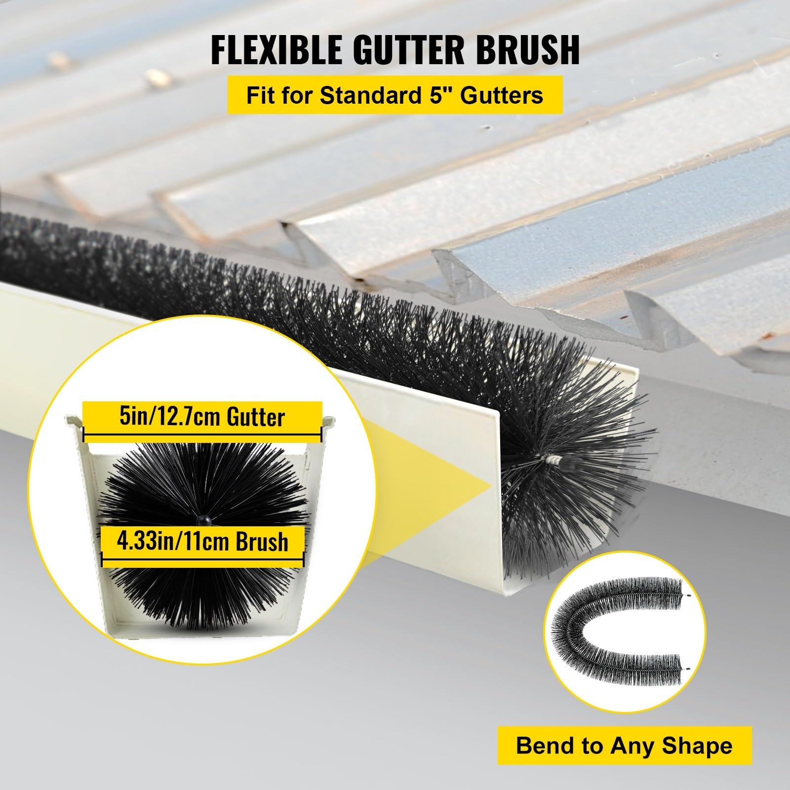 Gutter Guard Szczotka W Kształcie Walca Easy On Gutter Guard 5" Szczotka Rynnowa Z Włosiem Łatwa Do Czyszczenia Do Rynny Dachowej Na Zewnątrz(5 PCS)