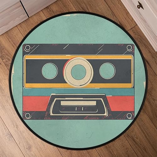 Miniatura 6 de Alfombras redondas, decoración de cassette retro, alfombras lavables de pequeño círculo para entrada, tapetes de círculo delgado, antideslizantes,