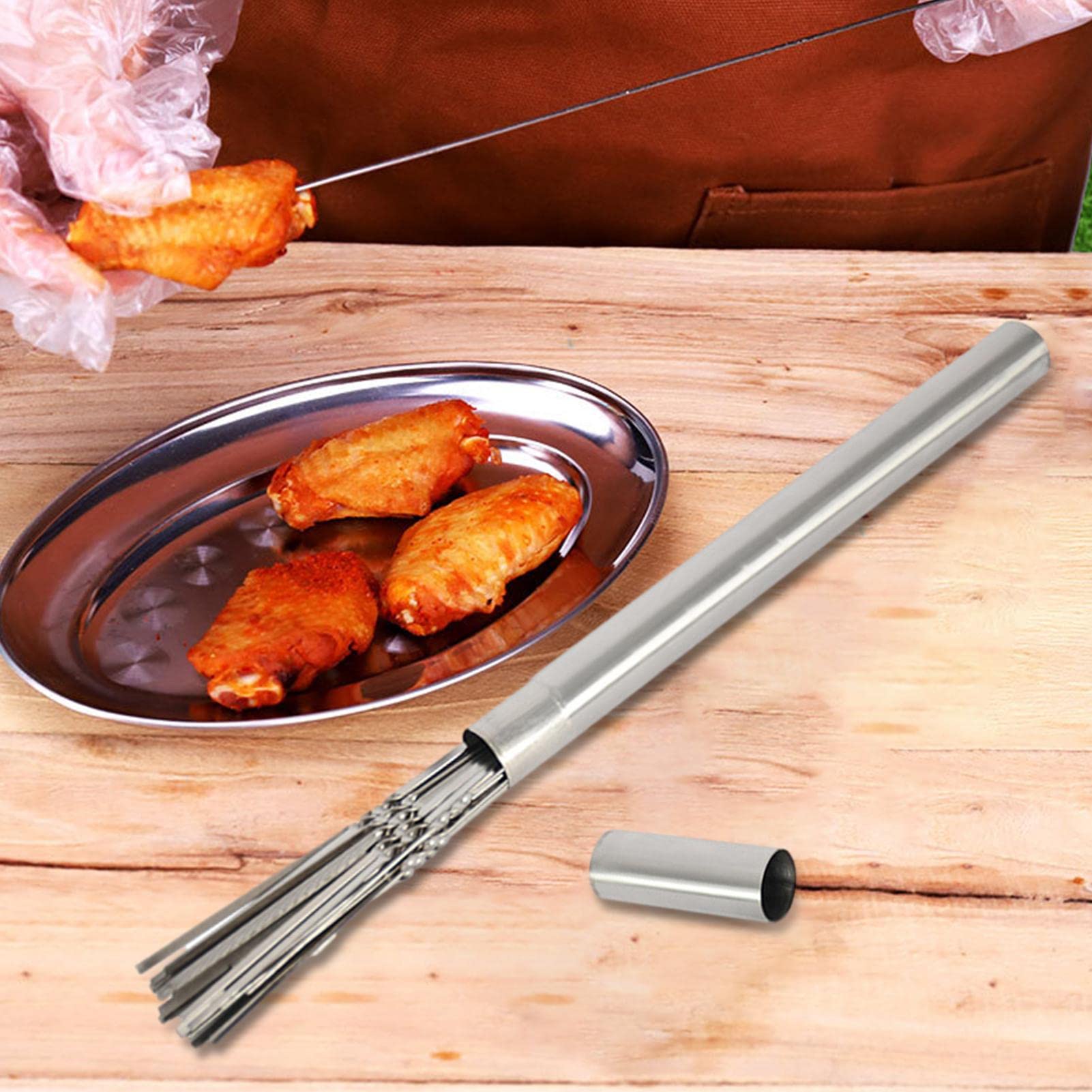 LINGJIONG Grill-Werkzeug-Zubehör – Aufbewahrung von Grillutensilien, wiederverwendbar, schnell trocknend, flache Metall-Grillspieße Organizer für 