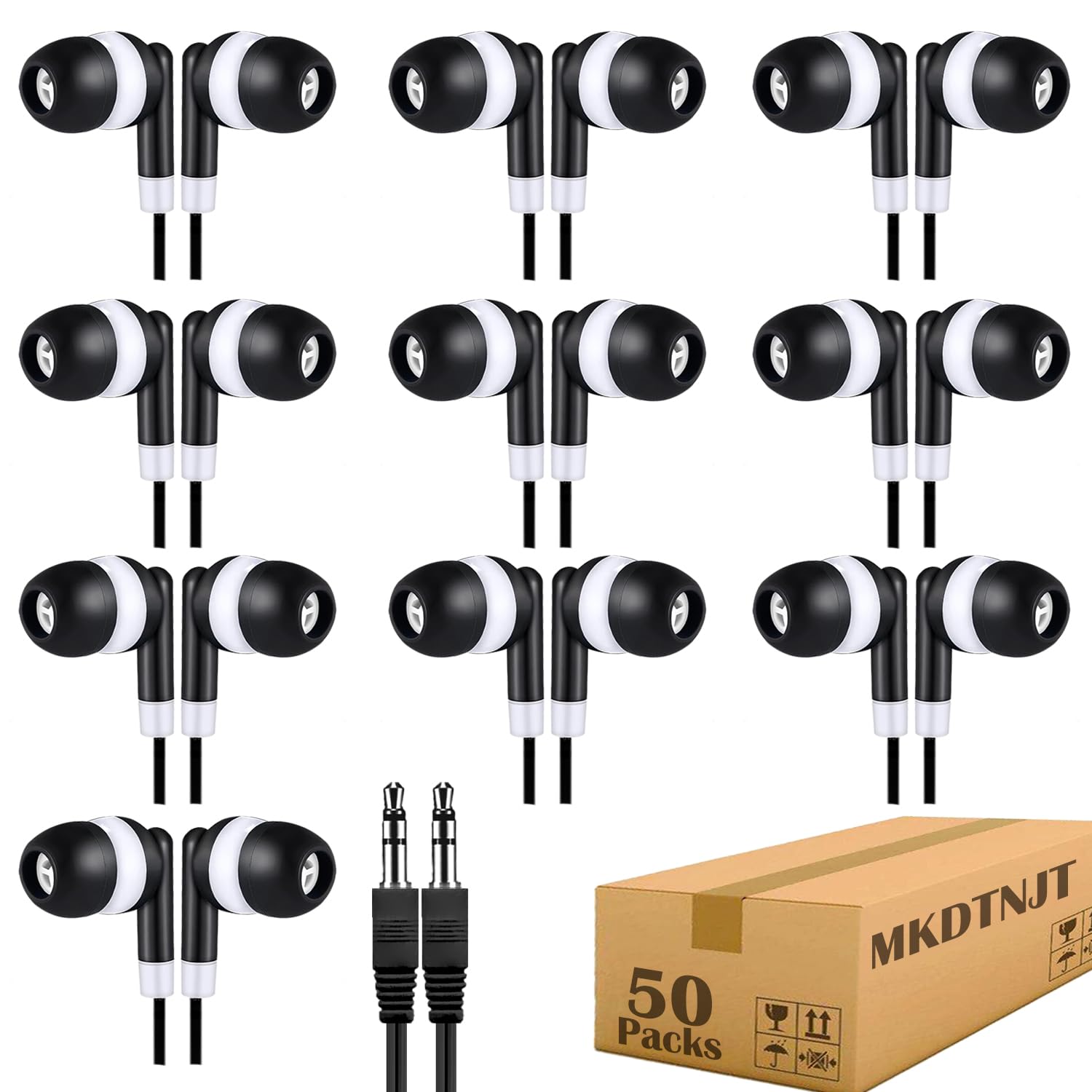 Wholeslae - Paquete de 50 auriculares a granel para niños, escuela, aula, juego de auriculares con cable para estudiantes, niños, adolescentes, niños, niñas, empaquetados individualmente