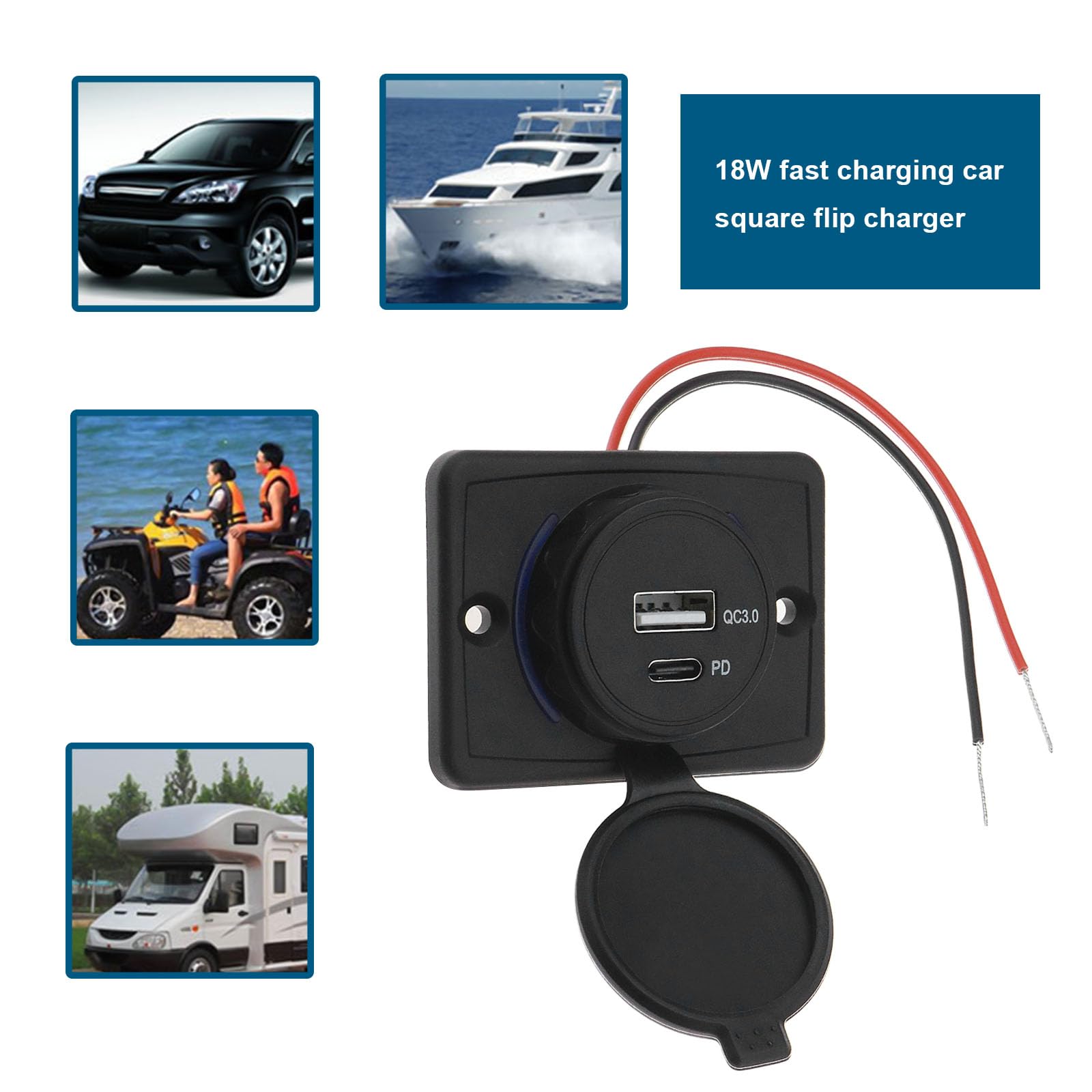 Lot de 2 prises de chargeur de voiture USB de type C avec capuchon anti-poussière double port QC3.0 USB et PD Type C 12-24 V 18 W Charge rapide Socket Panel pour voitures, camping-cars, bus