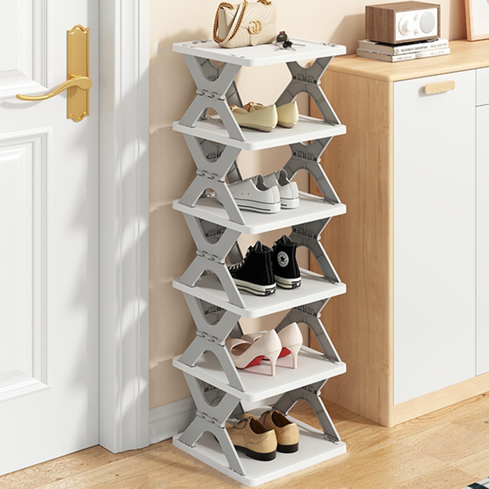 Solución de almacenamiento de zapatos vertical y estrecho para piso pequeño