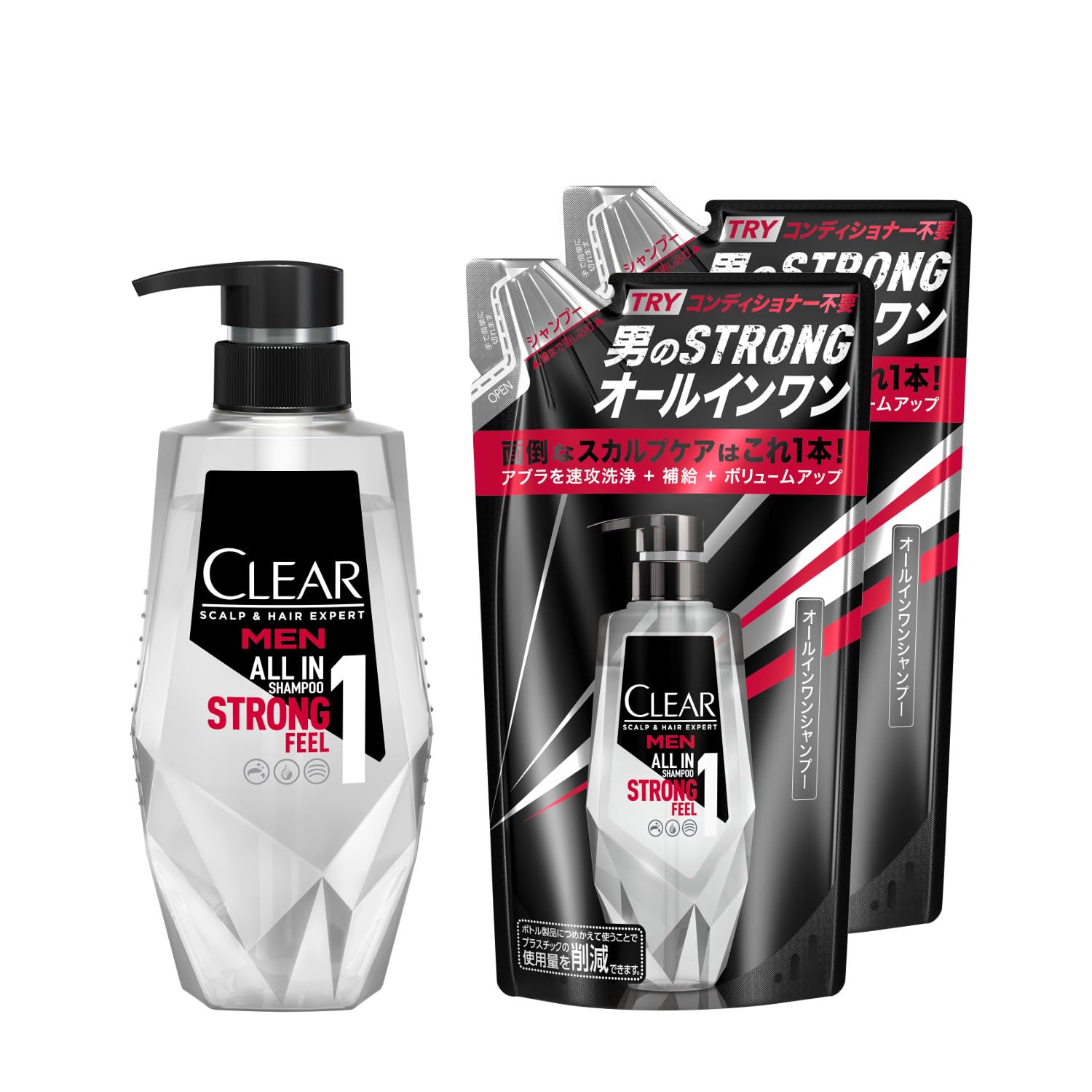 CLEAR (クリア) フォーメン オールインワン シャンプー セット メンズ ポンプ+詰め替え 350g+280g×2個 男性用