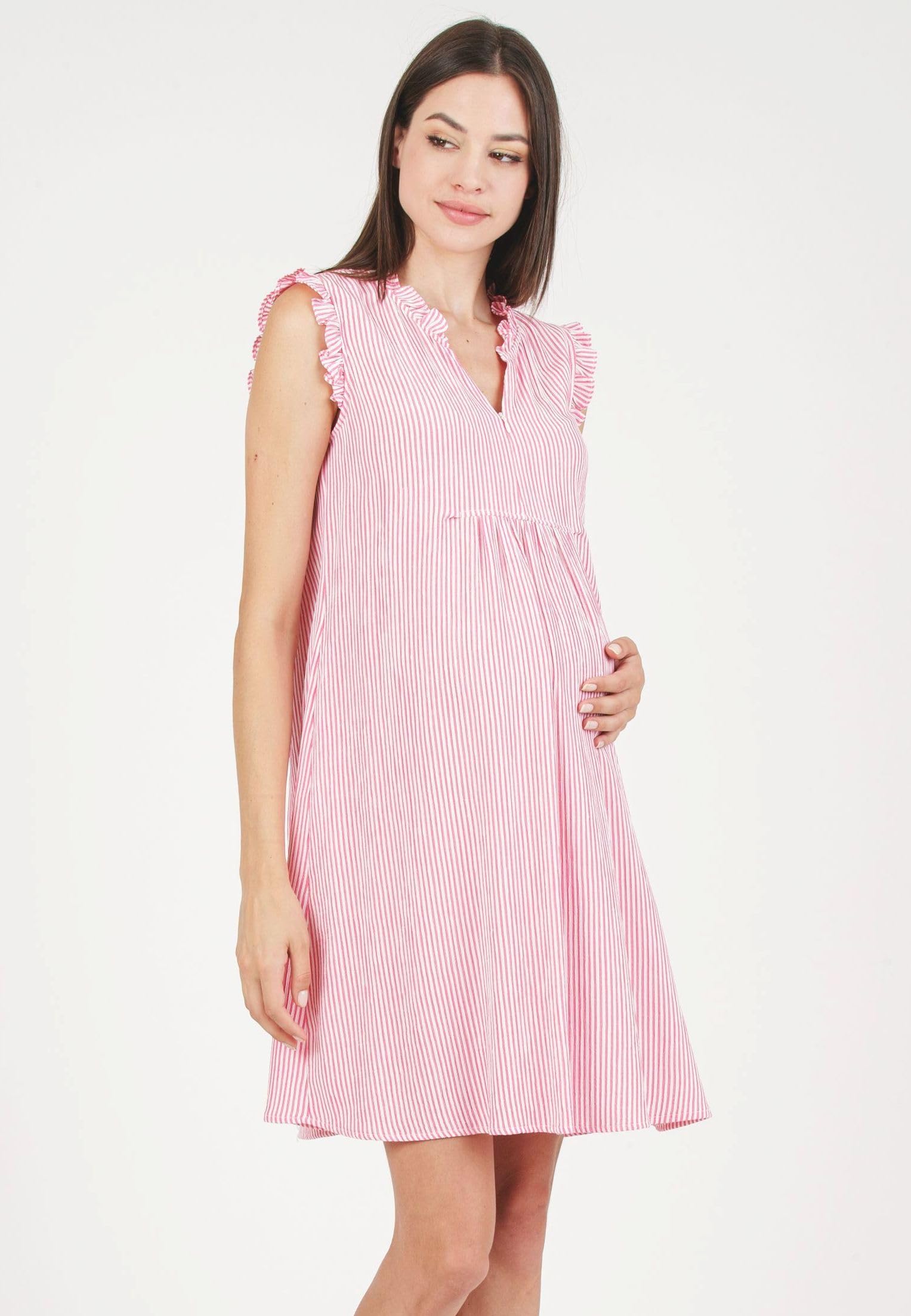 ATTESA maternity Sofia R-Maternity & Nursing Striped Dress with Ruffles Casual Femme