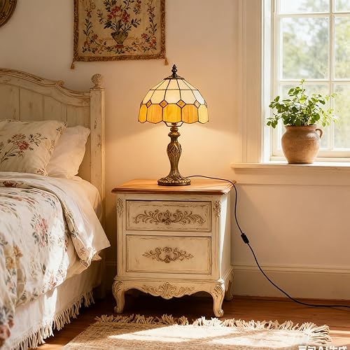 Miniatura 9 de Lámpara de mesa estilo Tiffany de 8 pulgadas, serie mediterránea, pantalla de vitral, pequeña lámpara de mesita de noche, luz de escritorio, sala de