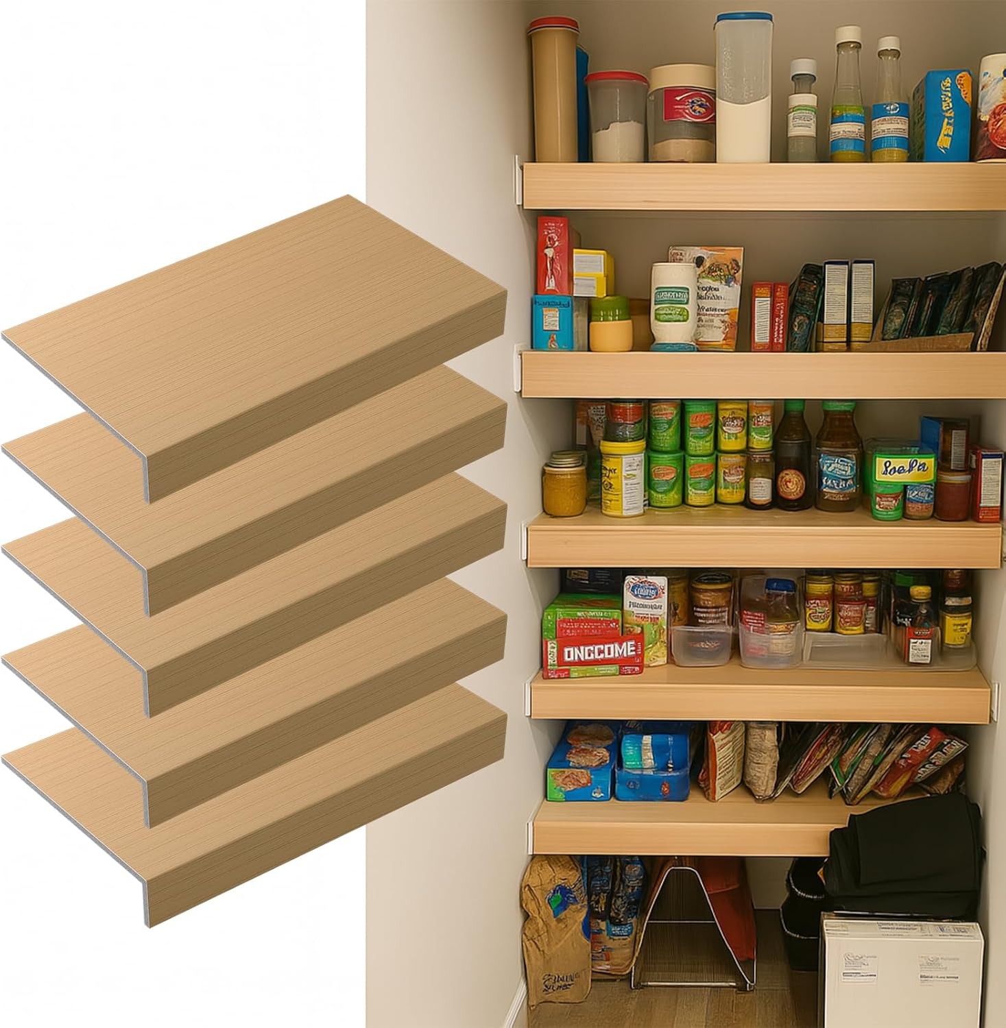 5 Pack Size24x12in Wire Shelf Cover for Pantry, Closet, Kitchen – Waterproof PVC Wood-Look Wire Rack Covers for Shelves, Multiple No-Tool Installation 24x12x2 in Wood