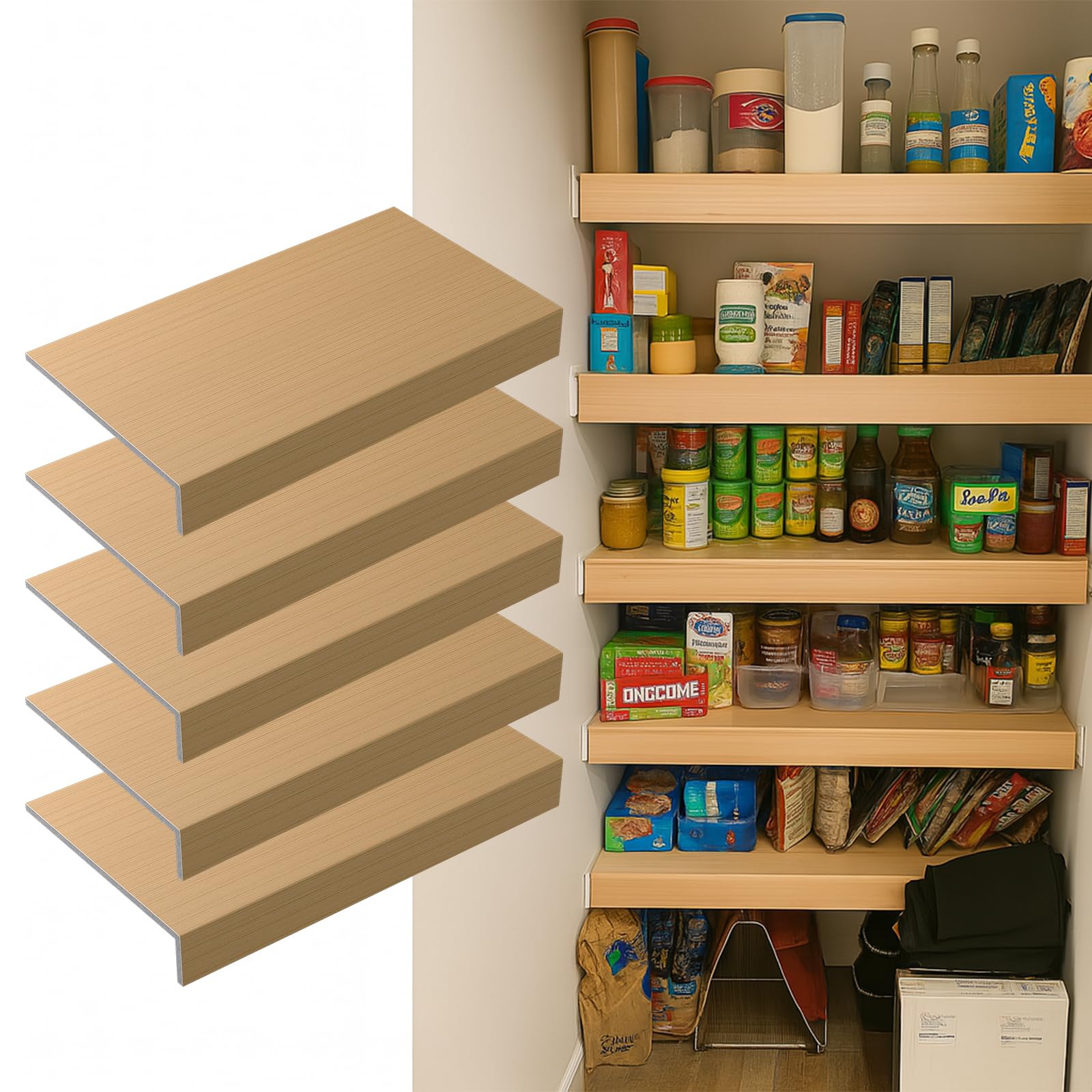 5 Pack 30x16in Wire Shelf Cover for Pantry, Closet, Kitchen – Waterproof PVC Wood-Look Wire Rack Covers for Shelves, Multiple No-Tool Installation