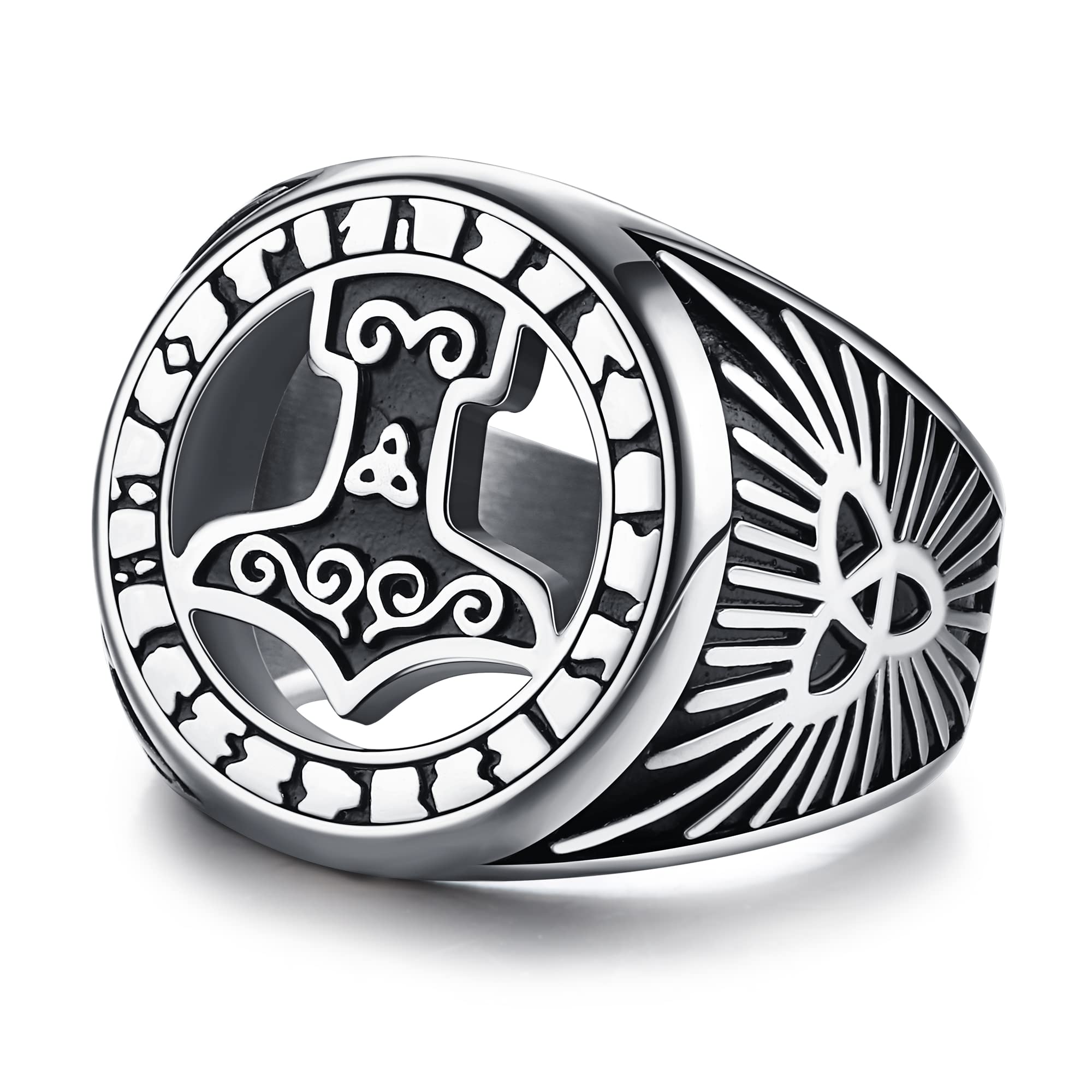 Adramata Anillo Hombre de Acero Inoxidable Anillo de Martillo de Thor Góticos Anillos Nudo Celta Negros Plata Anillos para Hombre Nórdica Vikingos Anillos Vintage Sello Anillos para Hombre Chico