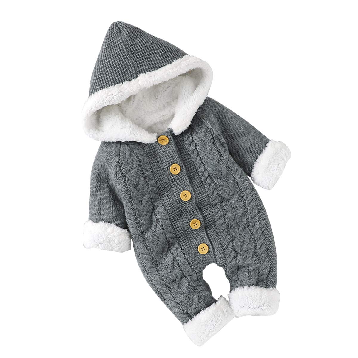 Haokaini Bebé Recién Nacido con Capucha Mameluco de Punto Suéter de Lana Más Cálido Traje de Nieve Mono Overoles Peleles Ropa de Abrigo de Invierno Infantil para Niños Niñas