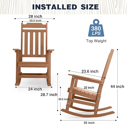 Miniatura 3 de Juego de 4 Sillas Mecedoras, Mecedora de Porche Exterior de Madera Sintética Resistente a Todas las Condiciones Climáticas, Sillas Mecedoras para