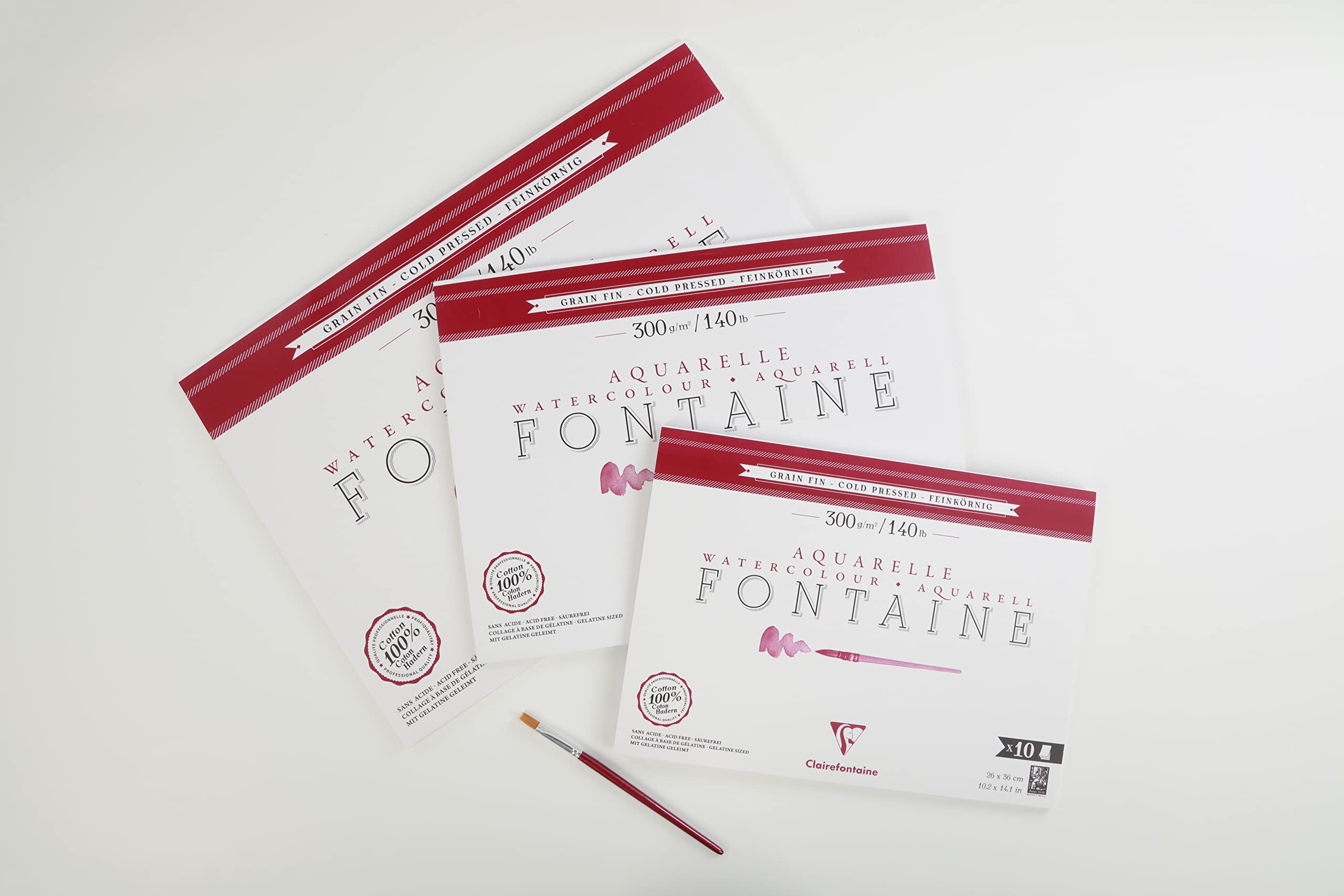 Clairefontaine 975513C Blok do akwareli klejony z 1 strony Fontaine – 10 arkuszy białego papieru akwarelowego 100% bawełna, faktura drobna, Format 31x41 cm 300 g