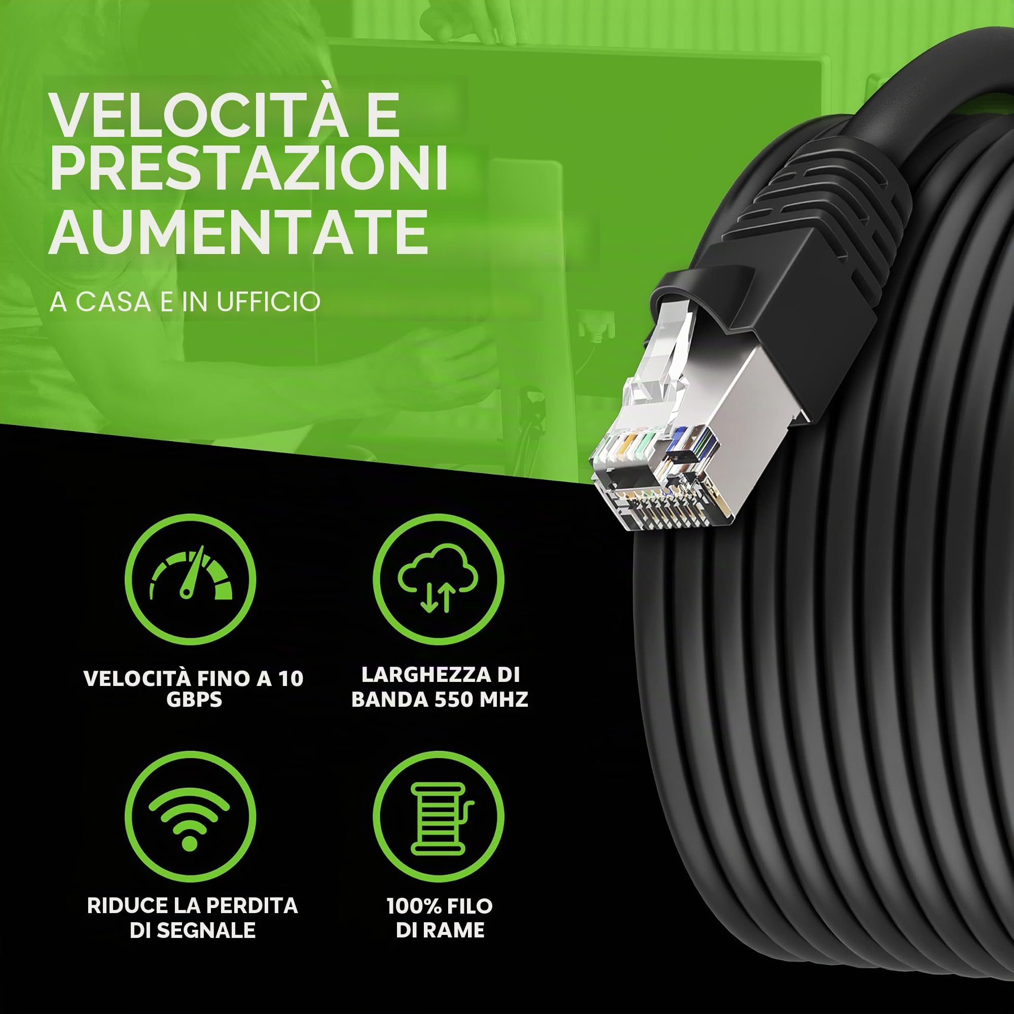 GearIT Cavo Ethernet Cat6 (75 m) 23AWG rame FTP LLDPE impermeabile sepoltura diretta resistente UV POE