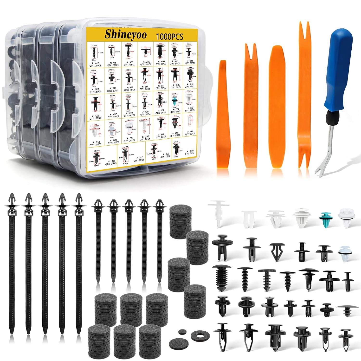 Car Panel Clips 1115PCS Plastic Fasteners Kit Fender Rivet Clips 32 Most Popular Sizes Car Retainer Clips Kit with Fastener Remover Cable Tie for GM Ford Toyota Honda Chrysler BMW Subaru Lexus