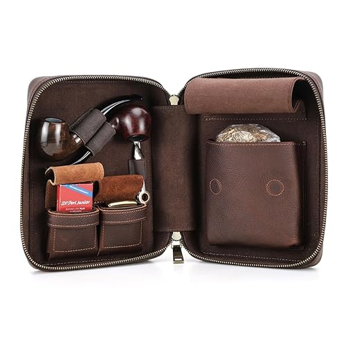 CONTACTS Full Grain Leather Pipe Tobacco Pouch Smoking Pipe Storage
