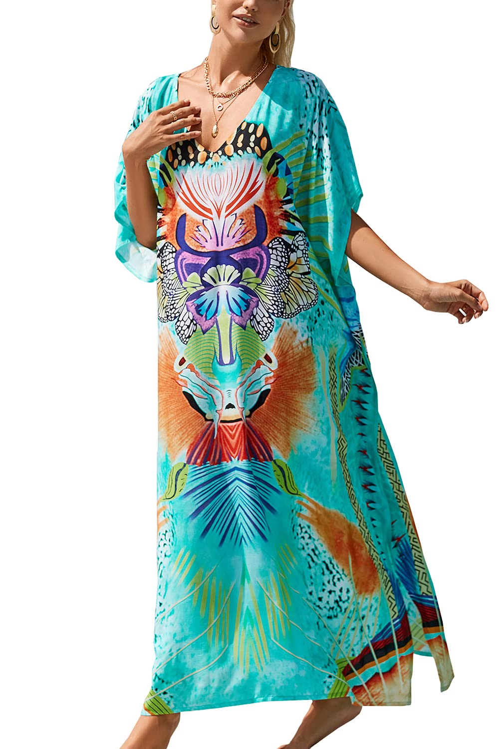 LikeJump Women's Long Kaftan Dress Kimono Beach Dresses Cardigan Pareo Bikini Cover Ups
