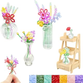 Losnakt Beaded Flower Bouquet Kit for Beginners: DIY Stress-Relief Craft with Vase Stand, Video Tutorial & 3000+ Beads
