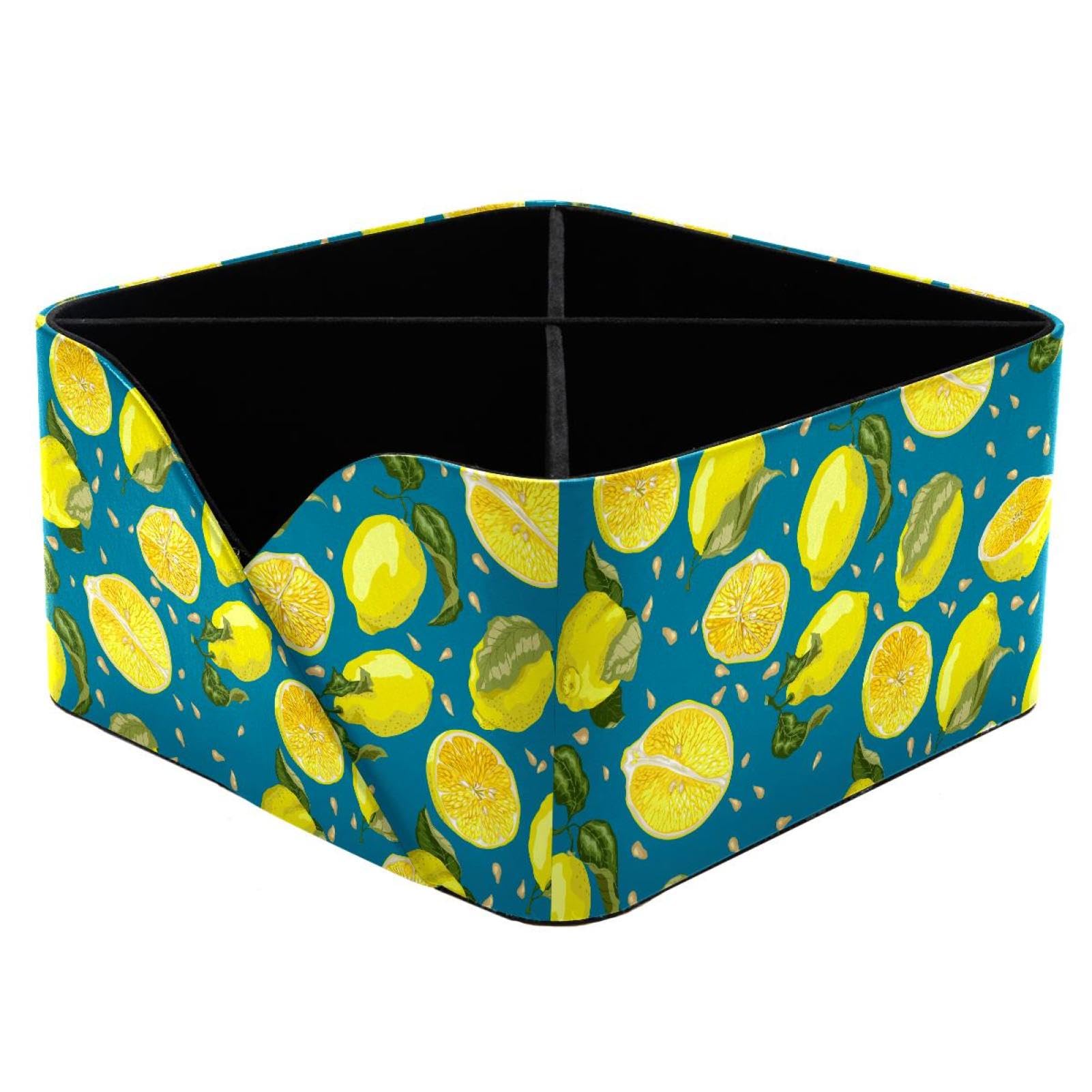 KengjuTesu Lemon Fruit and Leaves Desktop Organizer Pen Holder, Rectangular Pencil Cup for Office, Study and Makeup Stations